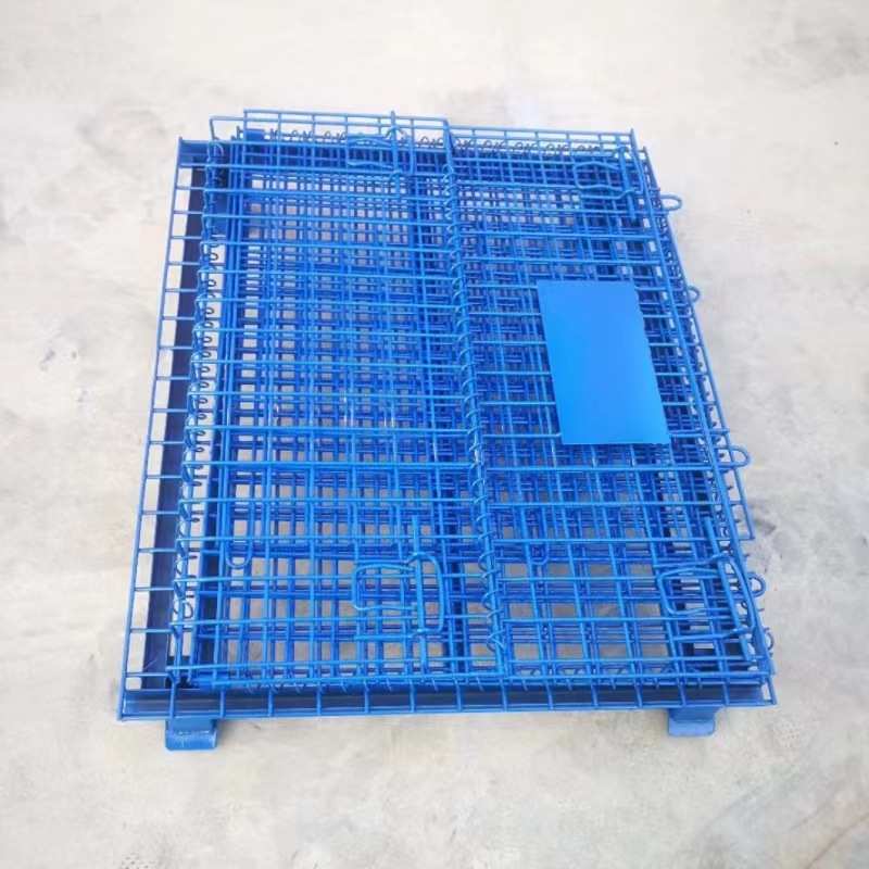 工厂定制折叠仓储笼50*50带轮可移动堆垛架金属分拣收纳蓝网格筐
