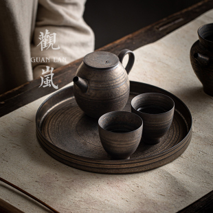 托盘茶具茶托鎏金小茶台 陶瓷壶承陶瓷干泡台手工茶盘复古壶托中式