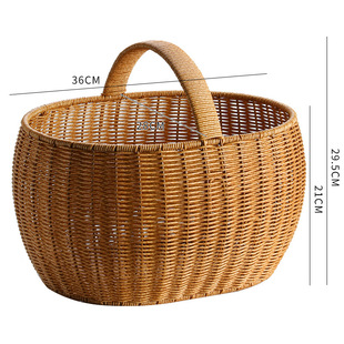 买菜篮子手提野餐蓝仿藤编织购物特大号收纳筐手工水果采摘框家用