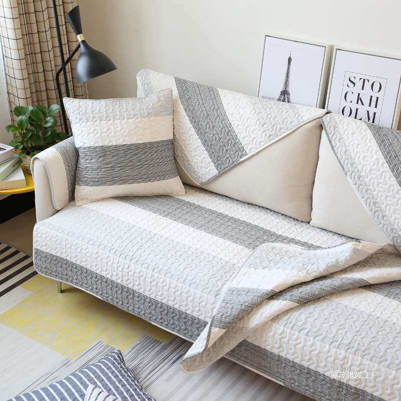北欧风沙发垫防滑四季通用新款纯棉条纹现代简约小清新靠背巾