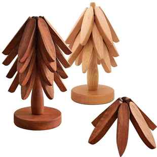 圣诞树隔热垫高级感餐桌摆件创意一棵树楠竹防烫锅垫桌面杯垫碗垫