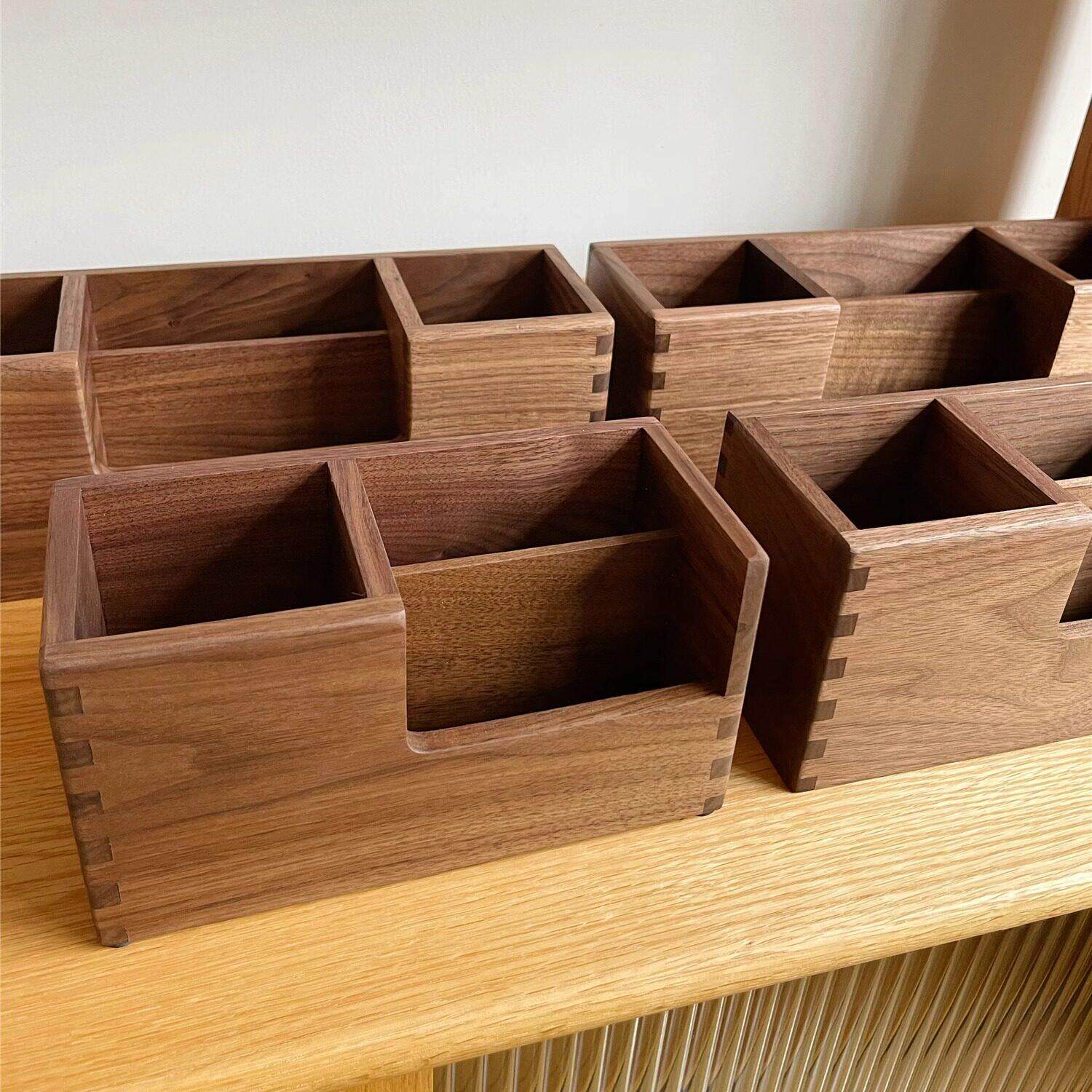 便利贴笔筒收纳盒记事本盒子遥控器收纳木盒纯实木进口原木精工制