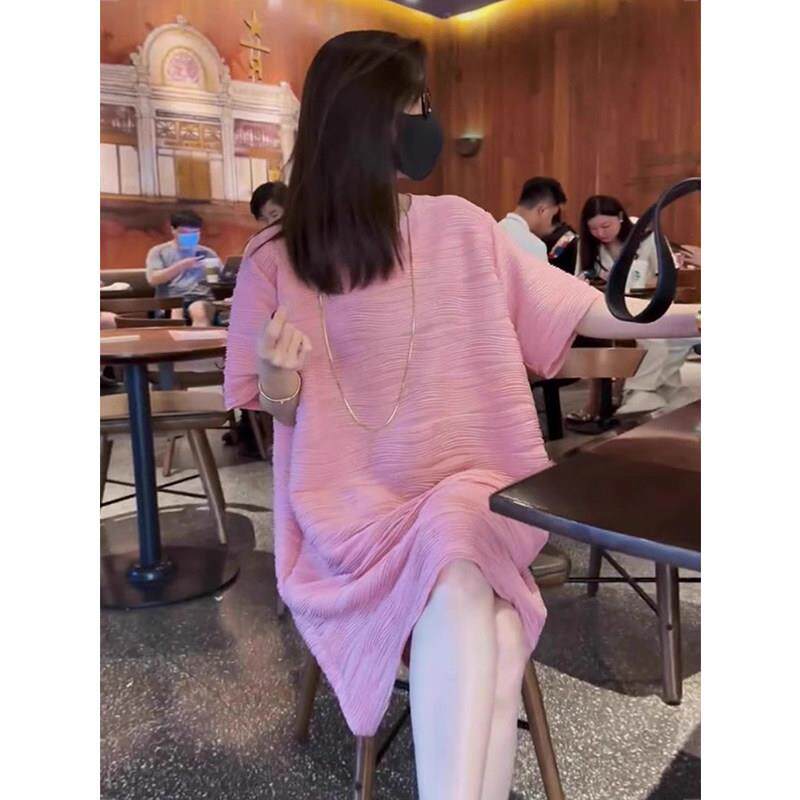 欧洲站夏季2025新款洋派减龄时髦粉色裙子小个子遮肚子显瘦洋装
