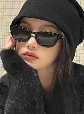 复古猫眼小脸墨镜女高级感ins黑色小框防晒造型拍照近视太阳眼镜-