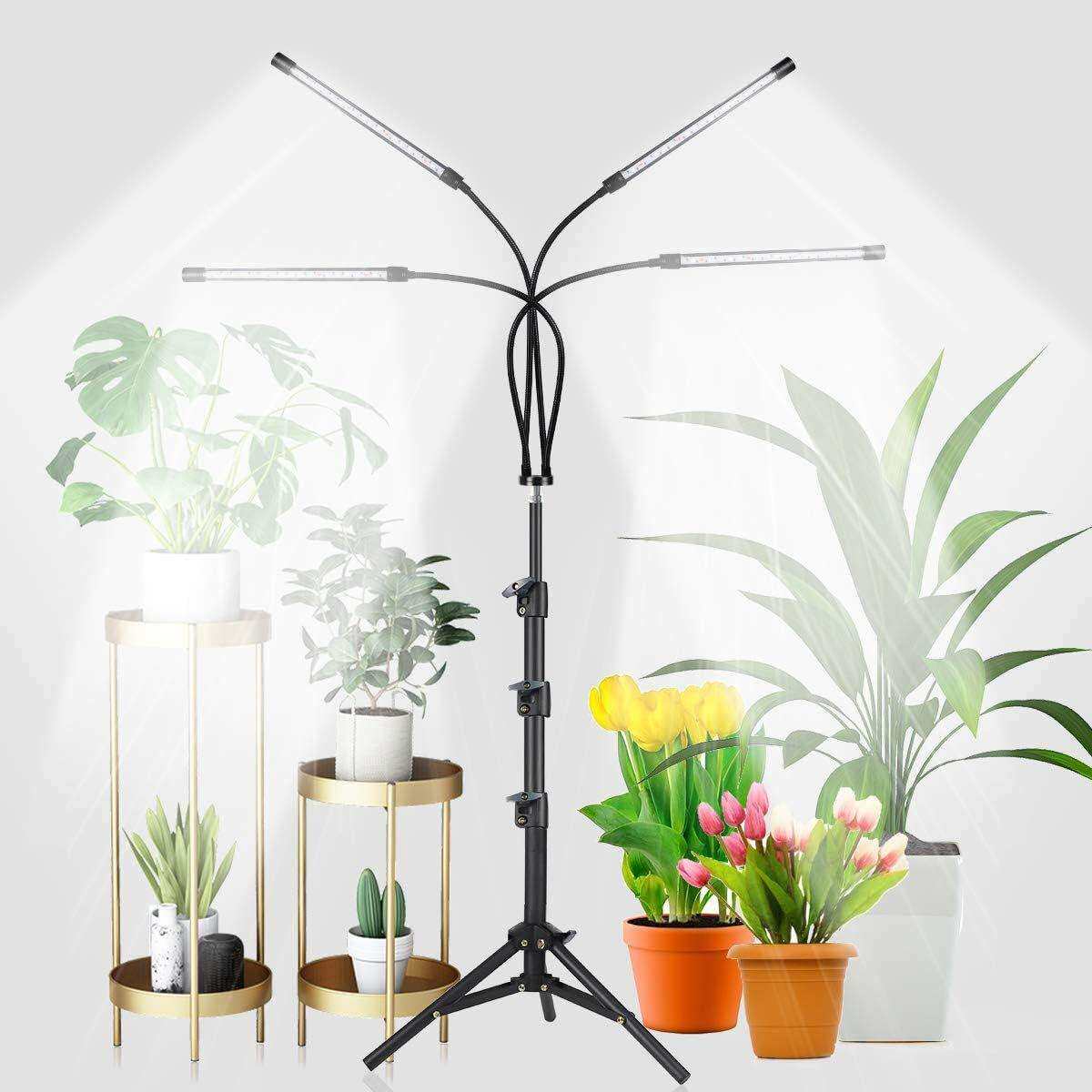 新款三角架支架植物灯4头led植物生长灯移动折叠落地带定时补光灯