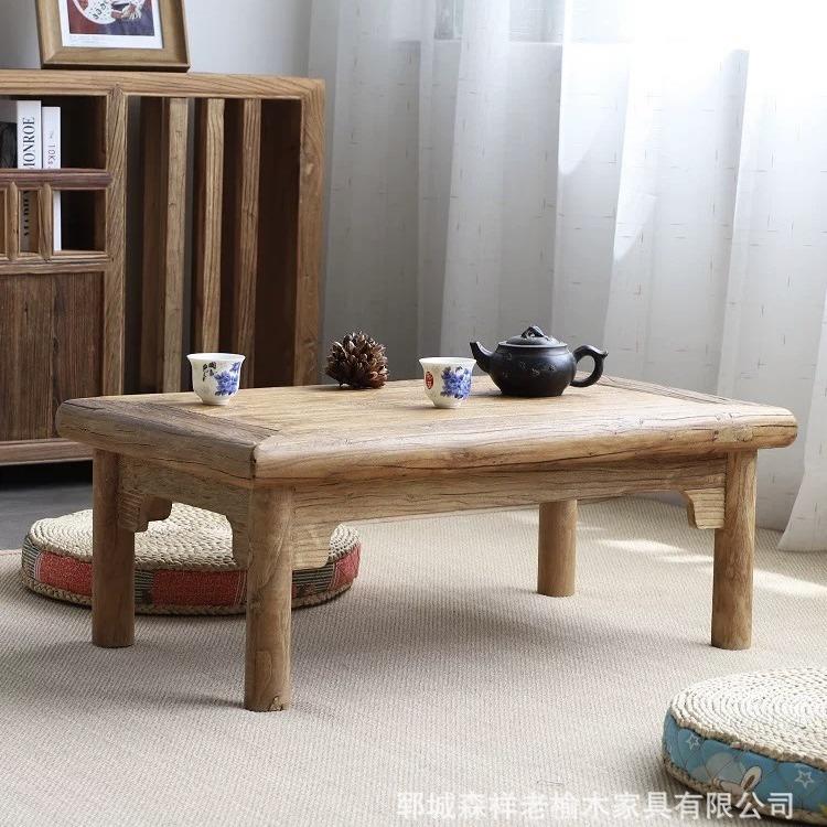 老榆木小茶桌长方形卧室炕几榻榻米飘窗桌地台日式干泡茶台家具