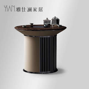 轻奢高端实木阳台泡茶桌椅组合现代简约小户型功夫圆形茶台烧水壶