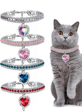 跨境爱心水滴水钻猫咪项圈宠物狗狗脖子饰品项链脖圈猫宝石项链