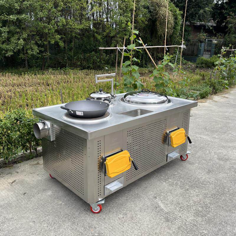 沸鼎农村烧木柴家用柴火竈三锅竈台带水槽池无烟柴火炉大铁锅竈台