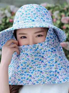 夏季女抗UV遮阳帽遮阳帽骑车防风帽防晒遮脸帽户外布帽采茶帽