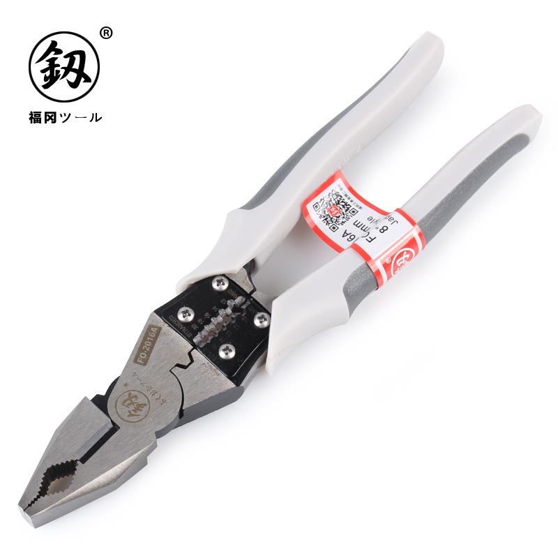 供应福冈省力多功能钢丝钳特种钢老虎钳子平口断线钳8寸