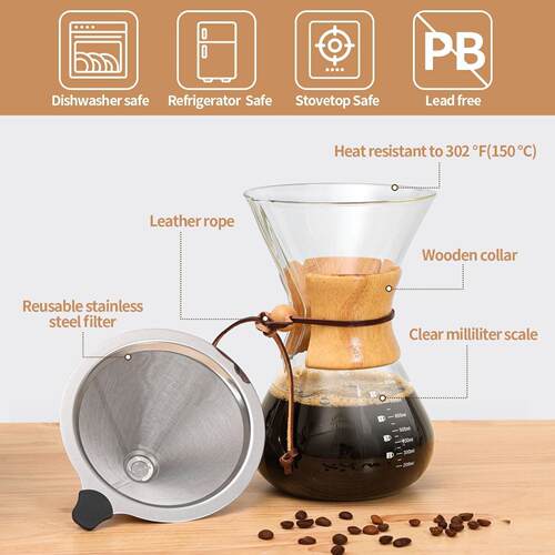 Pour Over Coffee Maker Borosilicate Glass Drip Coffeemaker