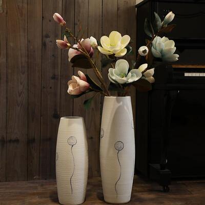 珍磨砂白釉陶瓷落花瓶现珠家居代插花大花瓶客厅TVC摆设花地瓶