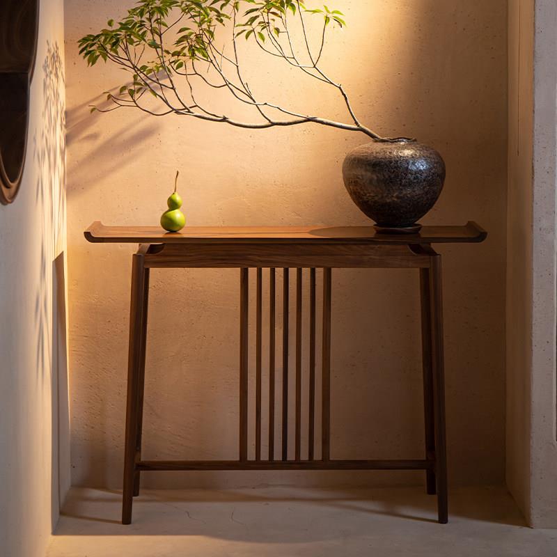 入户条案新中式玄关桌中式实木中堂黑胡桃木靠墙供桌禅意玄关条案