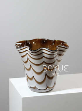 花瓶现代口民棕色纹花瓣简约波浪餐厅客玄关琉璃摆件样板间宿花艺