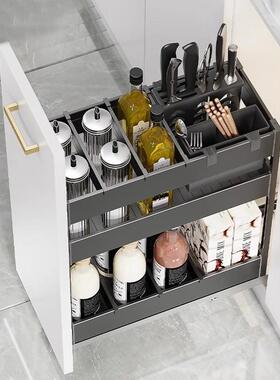 PEKA铂格拉篮厨房橱柜铝合金双层抽屉式调味拉篮窄柜储物内置底装