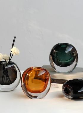 碧轩厂家直销现代透明吹制厚底玻璃花瓶样板间客厅餐桌装饰花器