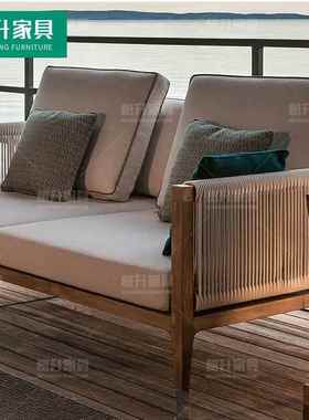 户休NEI闲外柚木藤编制艺沙阳发躺床客厅外台实木编藤家具沙发组