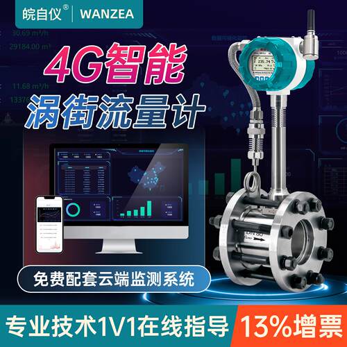 无线涡街流量计远程智能高温蒸汽压缩空气4G云平台485液体流量表