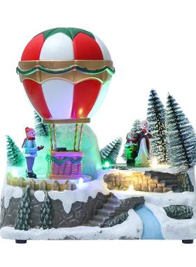 圣诞装饰品摆件发光音乐旋转热气球圣诞老人树脂工艺品热销