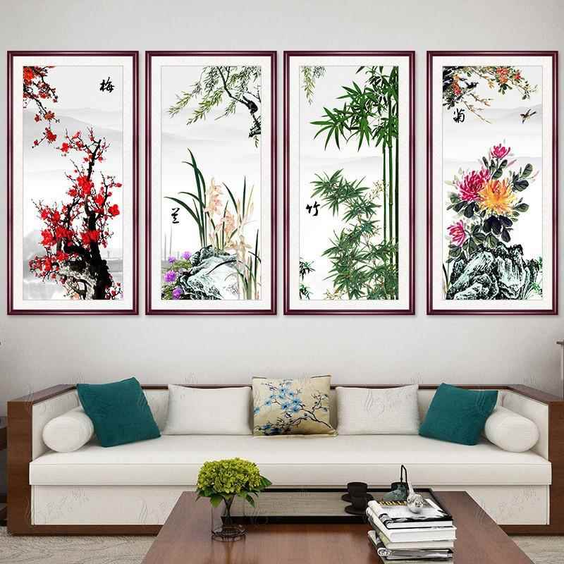梅兰竹菊钻画满钻新款四联画客厅四君子竖版中国砖石