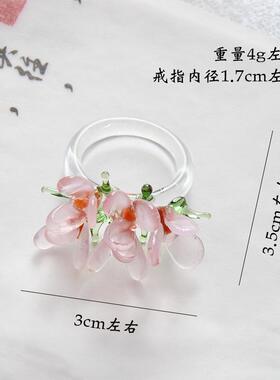 琉璃花朵戒指氛围设计感旋转淄博艺品闺蜜指环饰品装饰