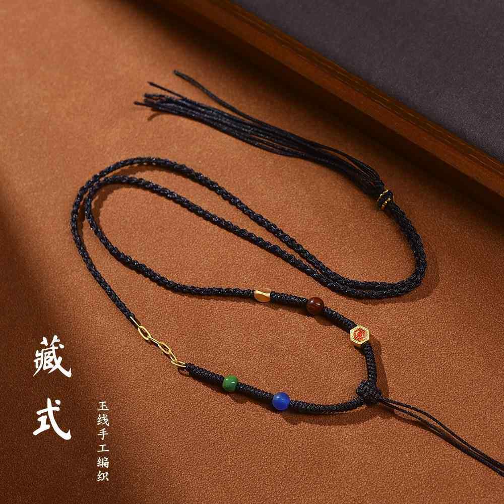 藏式手工编绳唐卡佛牌吊坠绳天珠蜜蜡项链绳玉石黄金挂绳玉线黑绳