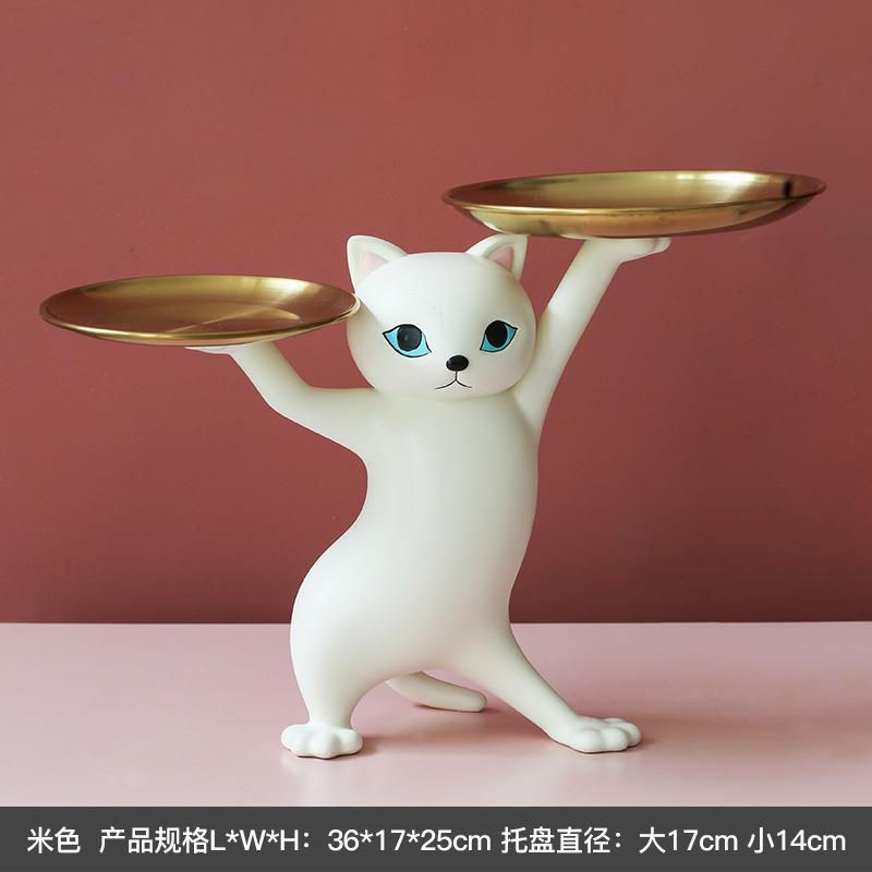 新款直销沙雕创意摆件猫咪树脂收纳玄关钥匙收纳桌面托盘家居托盘
