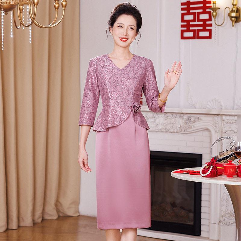春装新款喜婆婆婚宴装高贵年轻妈妈礼服显瘦优雅连衣裙平时可穿女
