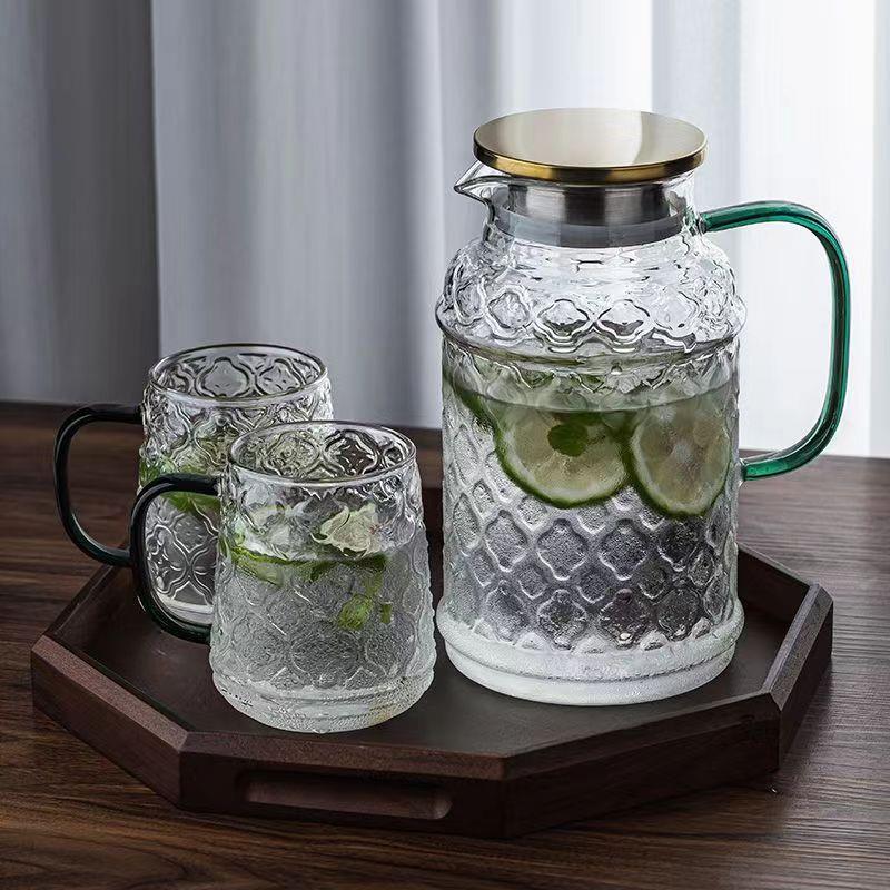 海棠花凉水壶玻璃凉茶壶家用装水容器国潮风客厅大容量冷水壶水杯
