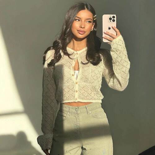 Fashionable hollowed out long sleeved sunscreen cardigan