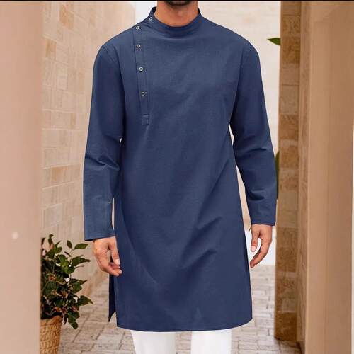 Men's cotton and linen shirt robe