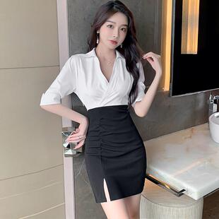 夏季夜场性感职业女装酒店会所技师工作服打底衬衫包臀连衣裙子潮