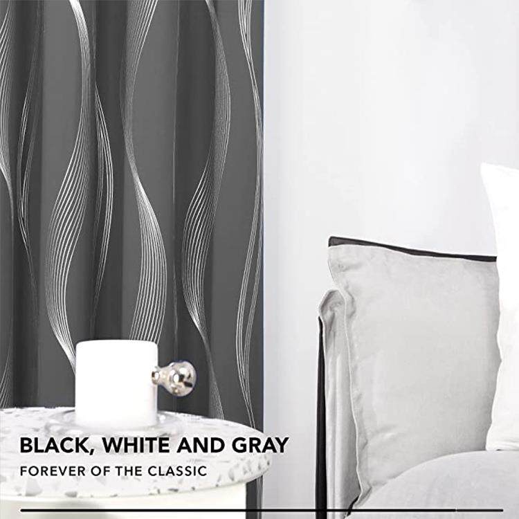 铝箔印花遮光窗帘波浪线银色条纹索环打孔独立站跨境eaby成品窗帘