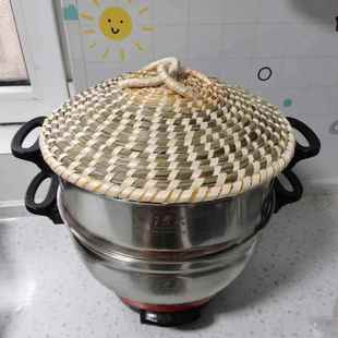 蒸锅盖不滴水蒸馒头防滴水草锅盖子蒸锅蒸笼草编大号家用手工柴锅