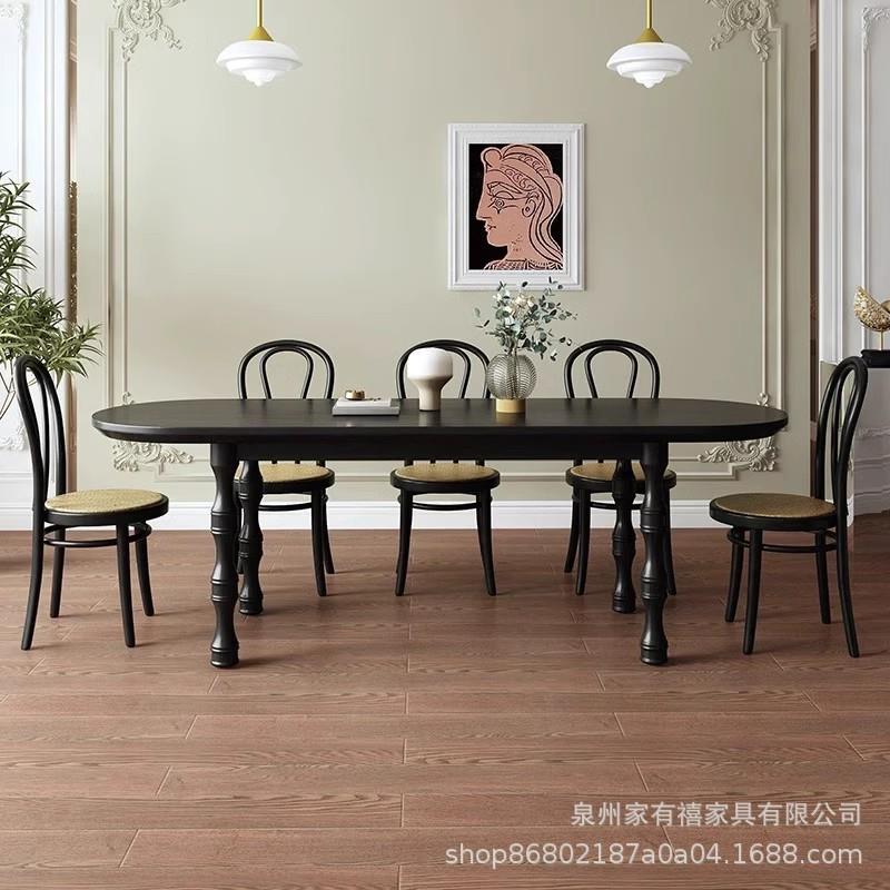 法式复古轻奢全实木餐桌家用小户型设计师创意工作台半圆靠墙饭桌