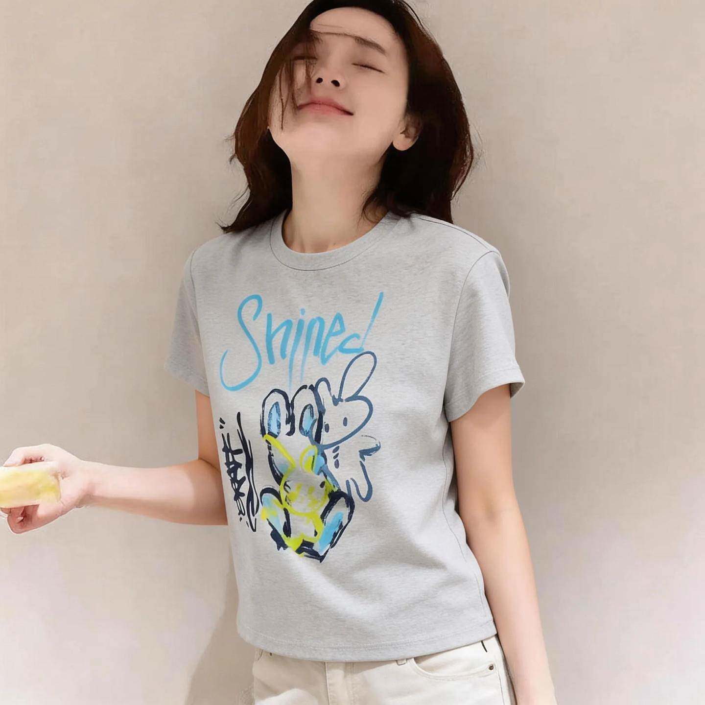 韩版设计感卡通印花时尚减龄短袖T恤女夏新款短款小个子显瘦上衣