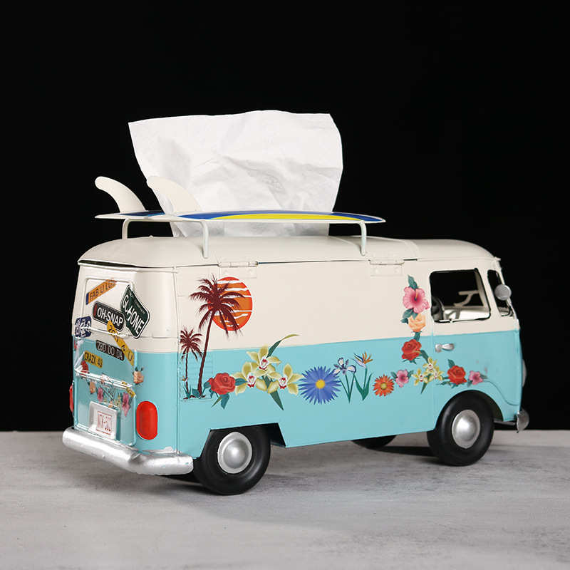 客厅摆件冲浪纸巾模型滑板家用抽铁创意纸盒巴士复古艺盒装饰品