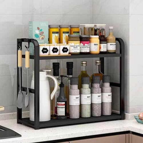 Kitchen countertop multi-level storage rack, no drilling req