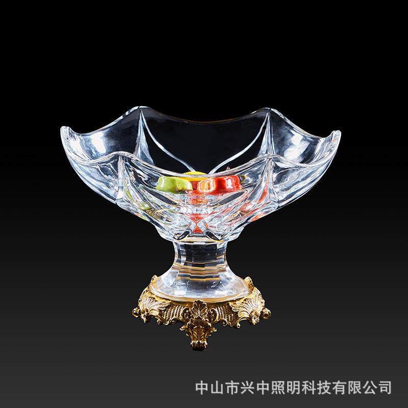 欧式水晶配铜水果盘创意现代客厅家用茶几果盘零售糖果果盘摆件