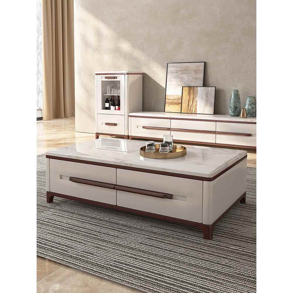 天然大理石实木茶几电视柜大理石二斗柜酒柜电视柜组现代简约北欧