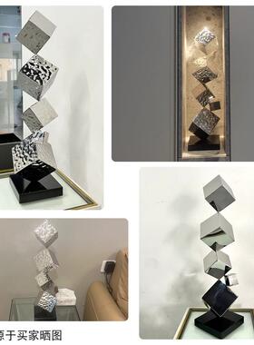 现代简约几何方形叠层不锈钢摆件玄关客厅卧室样板房家居装饰品