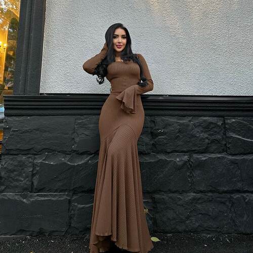 Womens Casual Solid Color Fitted Long Sleeve Dress Soft And
