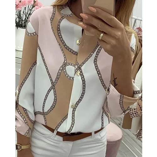 Autumn chain print lapel can be rolled up long sleeved