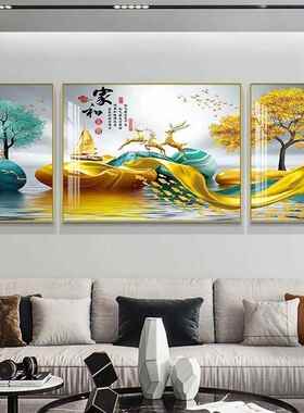 网红新画中式客厅山水画背景挂款墙装画大气沙发壁新招饰财靠山画