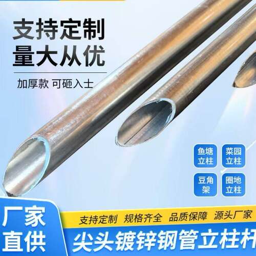 镀锌加厚尖头空心立柱铁丝网围栏圆管户外防锈铁柱栏杆养殖围栏网
