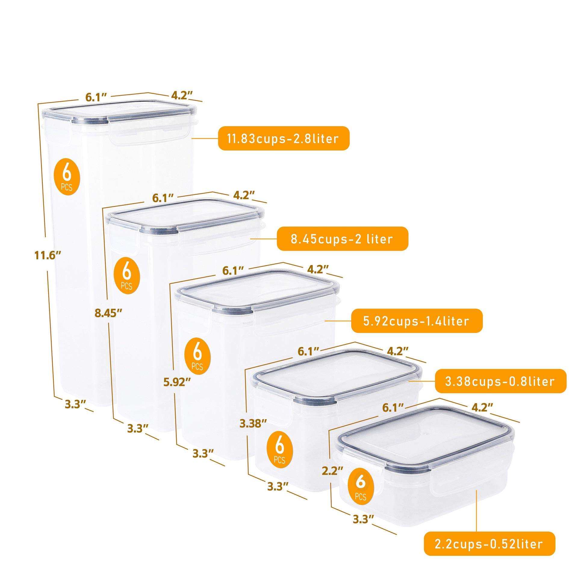 30件套长方形密封谷物塑料密封保鲜盒透明食品收纳防尘PP储物罐