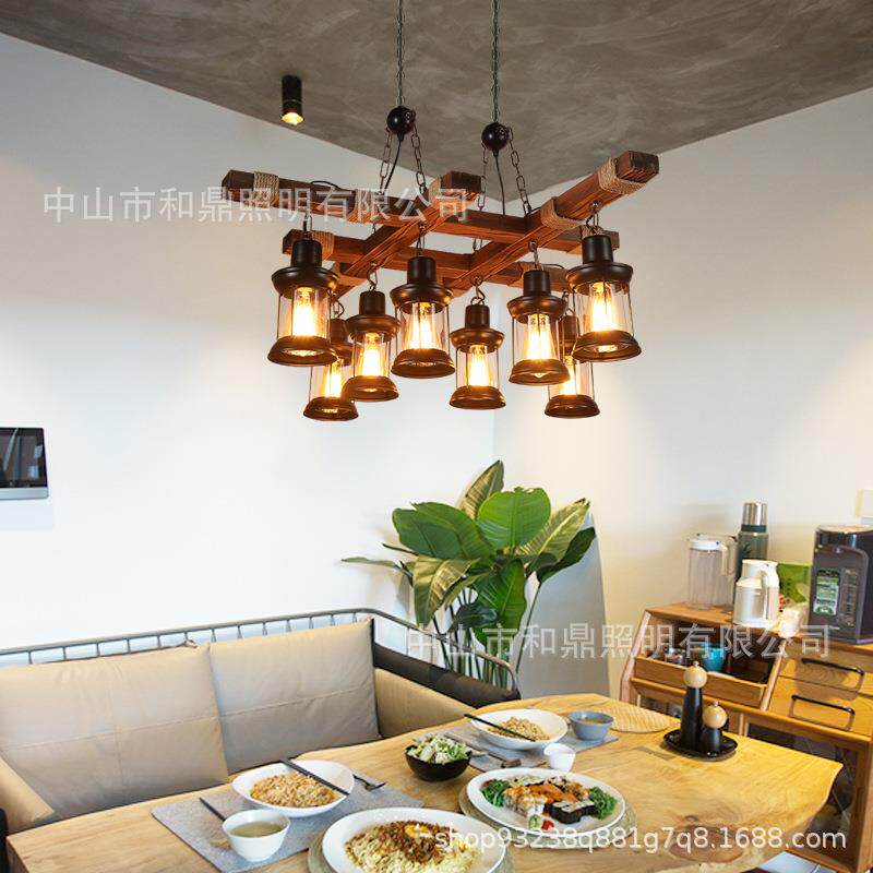 厂家美式乡村船木吊灯创意复古工业风LOFT餐厅酒吧个性漫咖啡