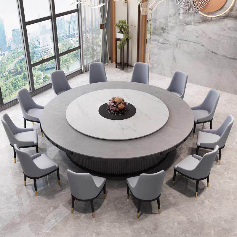 酒店电动大圆桌餐桌饭店包厢会所2米3米岩板转盘铁艺15人20火锅桌