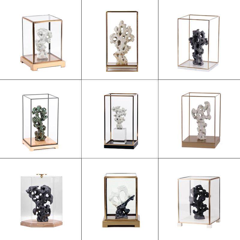 新中式半手工陶瓷太湖石摆件 客厅软装隔断装饰铁艺展示架